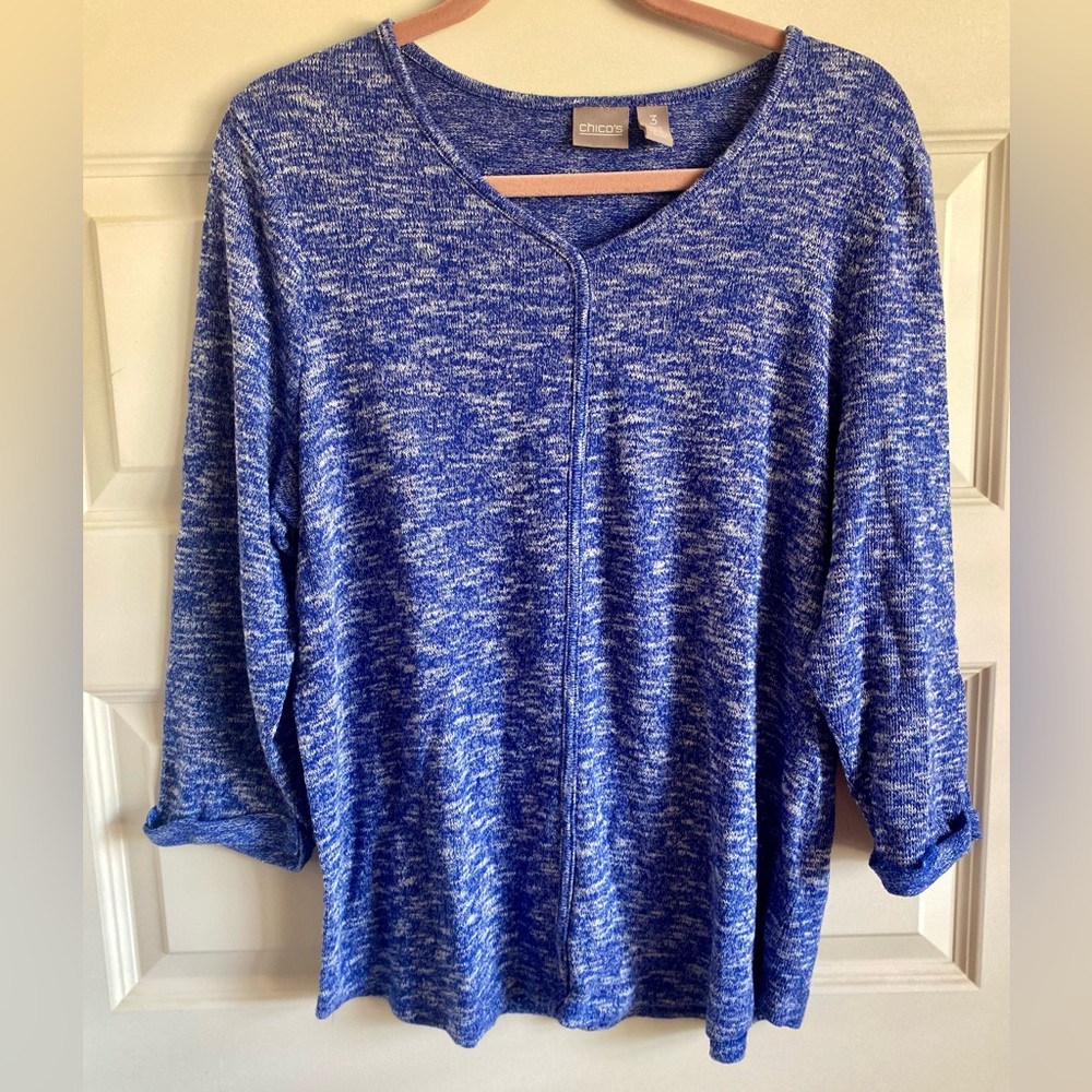 Chico's Heather Blue V-Neck Lightweight Sweater
